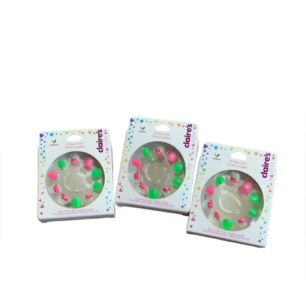 Claire's Club Watermelon Square Vegan Press On Faux Nail Set - 10 Pack bundle